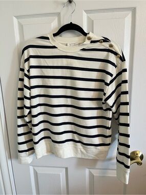 House of Harlow 1960 Cream & Navy Striped Crew Pullover